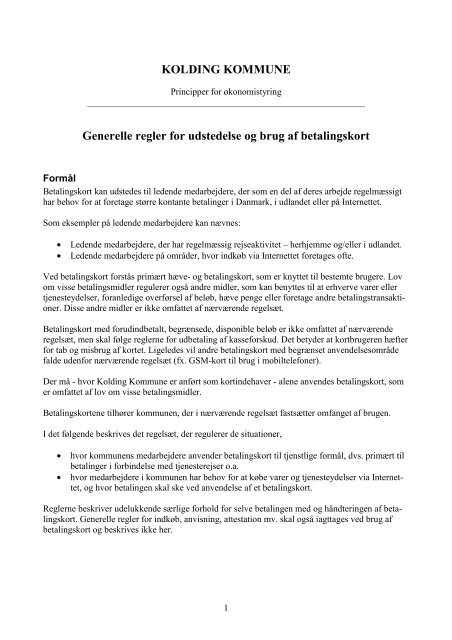 Generelle regler for udstedelse og brug af betalingskort - Kolding ...