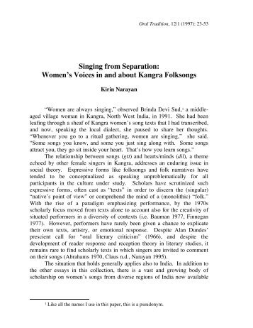 Singing from Separation - Oral Tradition Journal