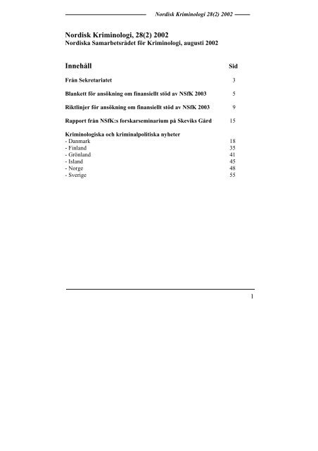 Nordisk Kriminologi, 28(2) - Scandinavian Research Council for ...