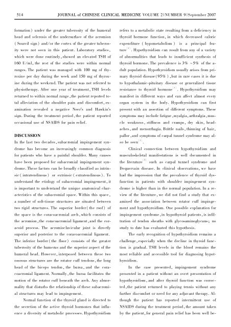 Metabolic cause of shoulder impingement syndrome