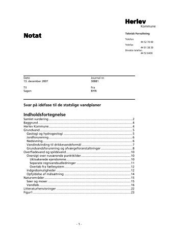 Svar på idefase til statslige vandplaner - Herlev Kommune