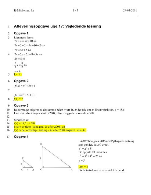 Afleveringsopgave uge 17: Vejledende løsning