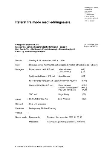 Referat fra møde med ledningsejere. - Følle Strand