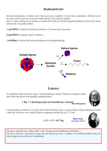 Radioaktivitet α γ β Enheter