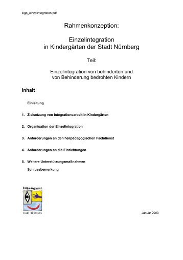 Rahmenkonzeption: Einzelintegration in Kindergärten der Stadt ...