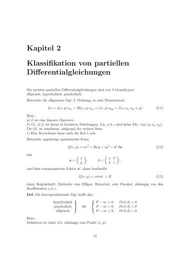 Kapitel 2 Klassifikation von partiellen Differentialgleichungen