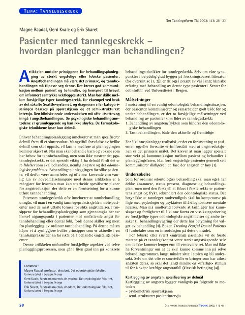 Pasienter med tannlegeskrekk - Den norske tannlegeforenings ...