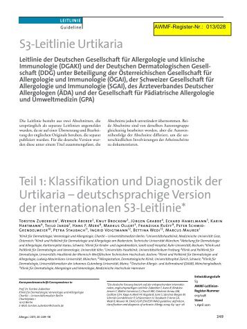 S3-Leitlinie Urtikaria Teil 1: Klassifikation und Diagnostik ... - AWMF