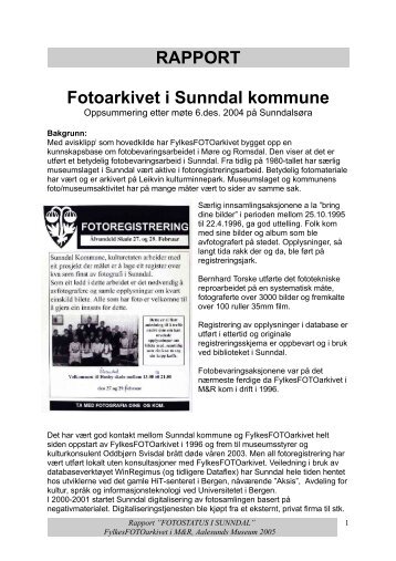 RAPPORT Fotoarkivet i Sunndal kommune - FylkesFOTOarkivet i M&R