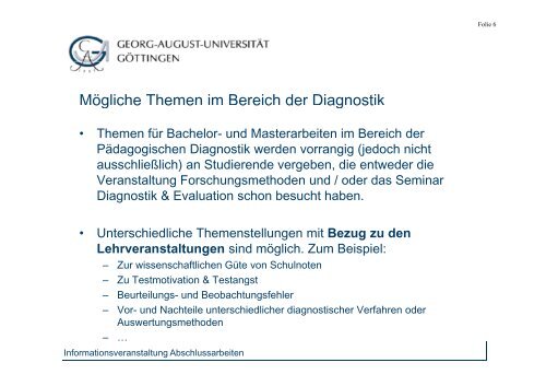 Informationsveranstaltung zum Thema Abschlussarbeiten