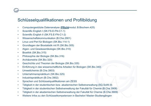 Informationsveranstaltung zum 3. Semester Bachelor Biochemie