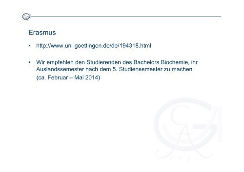 Informationsveranstaltung zum 3. Semester Bachelor Biochemie