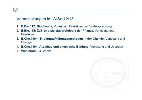 Informationsveranstaltung zum 3. Semester Bachelor Biochemie