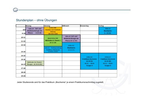 Informationsveranstaltung zum 3. Semester Bachelor Biochemie