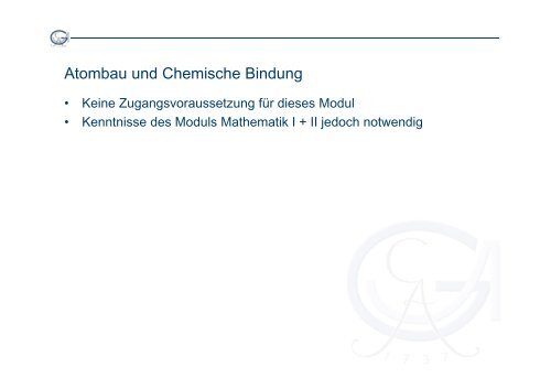 Informationsveranstaltung zum 3. Semester Bachelor Biochemie