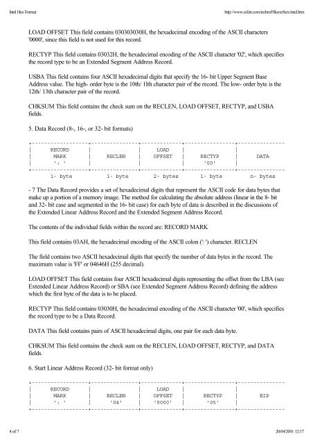 Intel Hexadecimal Object File Format Specification Revision A, 1/ 6 ...