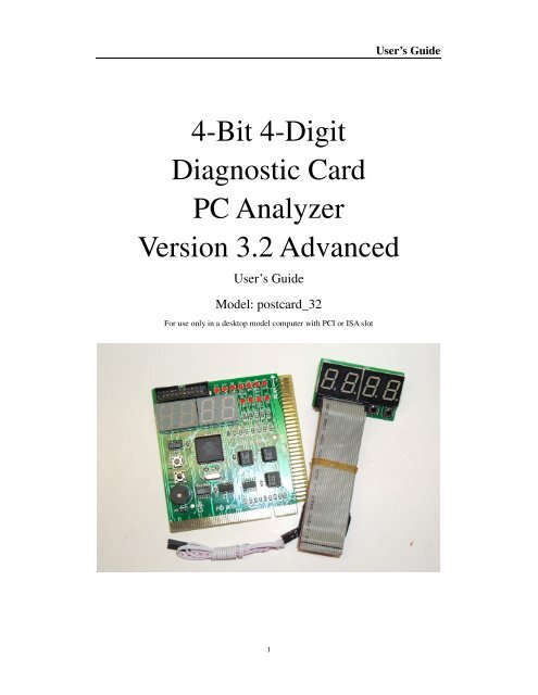 4-Bit 4-Digit Diagnostic Card PC Analyzer Version 3.2 Advanced