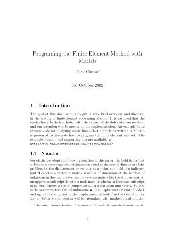 Programing the Finite Element Method with Matlab - Department of ...