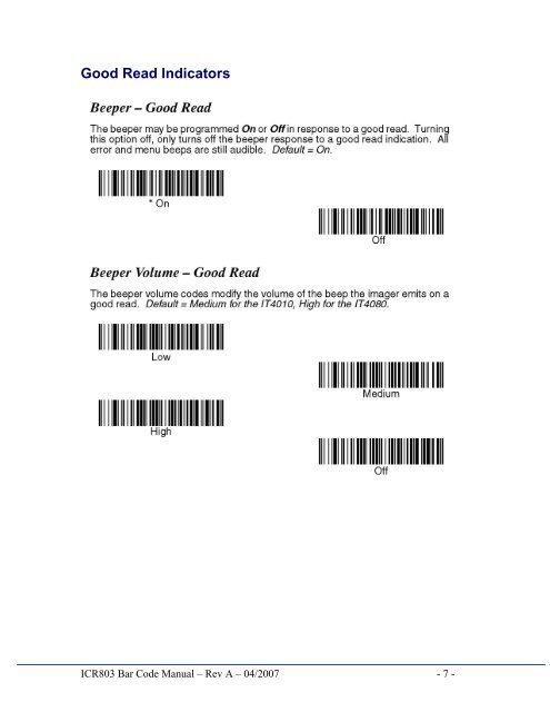 ICR 803 Bar Code Scanner BAR CODE MANUAL