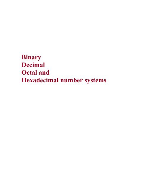 Binary Decimal Octal and Hexadecimal number systems