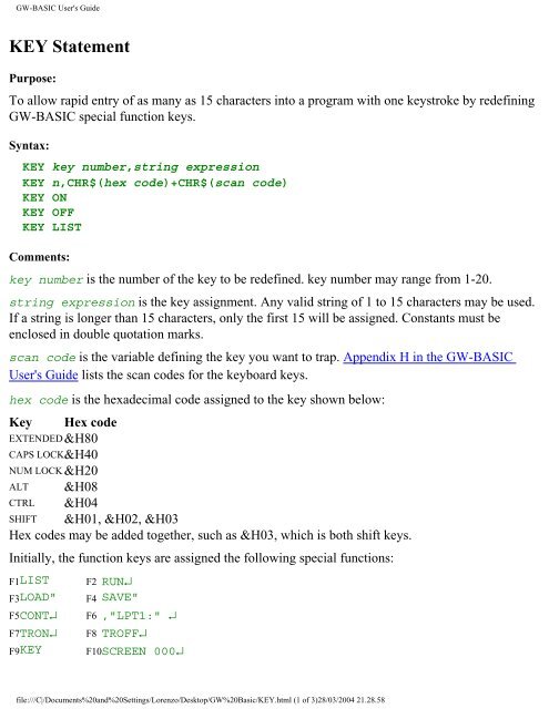 GWBASIC User's Manual