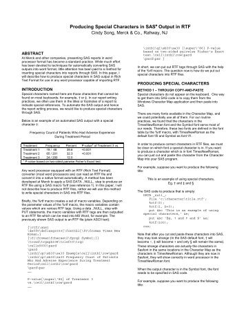 Producing Special Characters in SAS Output in RTF