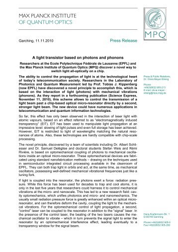 MPQ press release - Laboratory of Photonics and Quantum ...