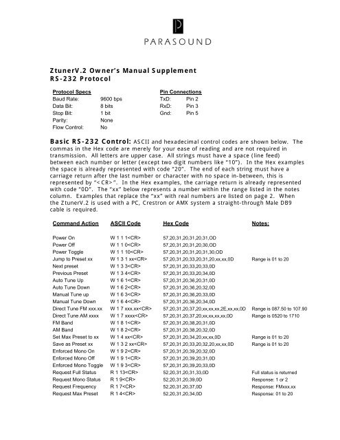 Ztuner v.2 RS-232 Protocol - Parasound