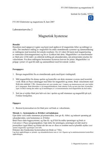 MAGNETISK HYSTERESE - NTNU
