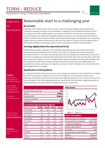 TORM - REDUCE - Jyske Bank