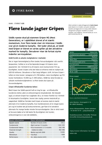 Flere lande jagter Gripen - Jyske Bank