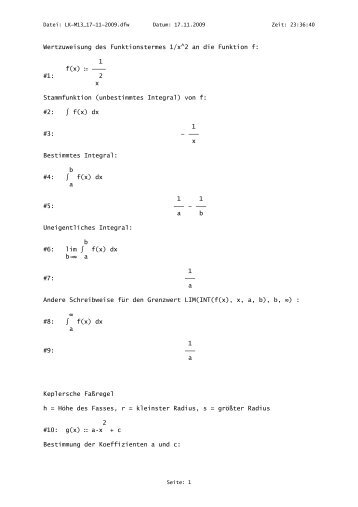 Wertzuweisung des Funktionstermes 1/x^2 an die Funktion f: #1: 1 f ...