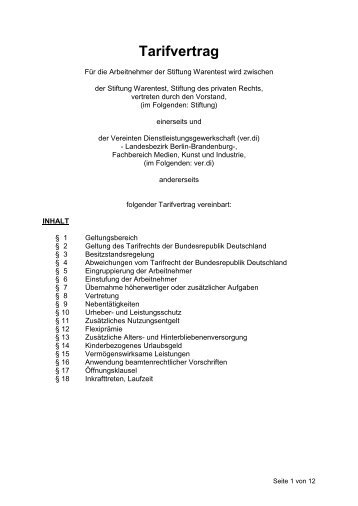 Haustarifvertrag der Stiftung Warentest 2013