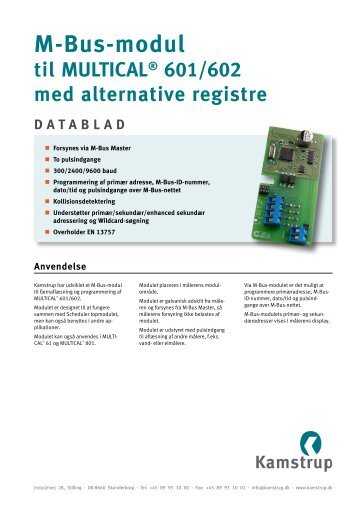 M-Bus-modul til MULTICAL® 601/602 - Kamstrup A/S