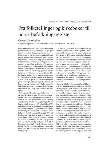 Fra folketellinger og kirkebøker til norsk befolkningsregister