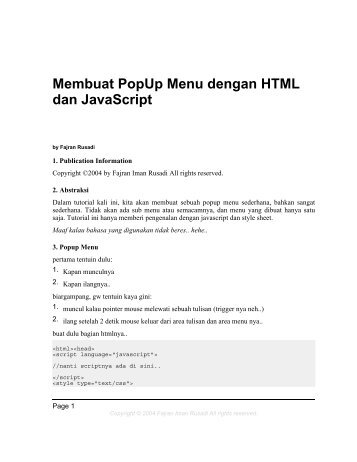 Membuat PopUp Menu dengan HTML dan JavaScript