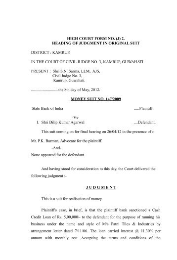 HIGH COURT FORM NO. (J) 2. HEADING OF JUDGMENT ... - Kamrup