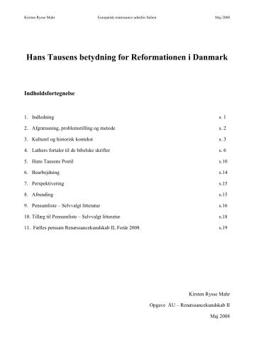 Hans Tausens betydning for Reformationen i Danmark