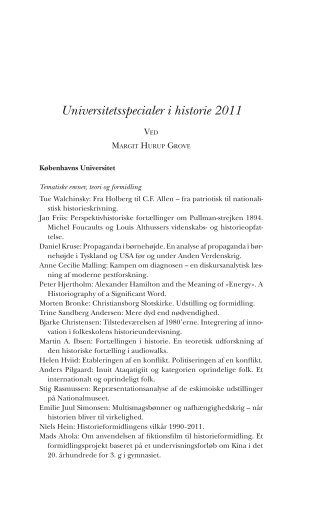 Universitetsspecialer i historie 2011 - Historisk Tidsskrift