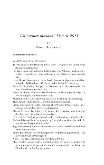 Universitetsspecialer i historie 2011 - Historisk Tidsskrift
