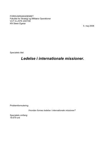 Ledelse i internationale missioner. - Forsvarsakademiet