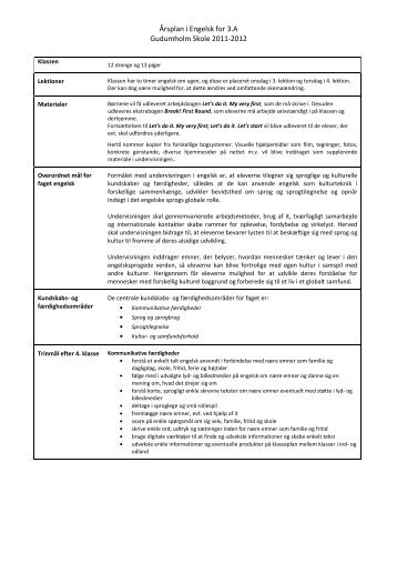 Årsplan i Engelsk for 3. A 2011-2011 - Gudumholm Skole