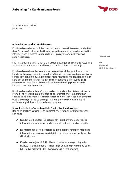 Informationer om takstzoner - DSB