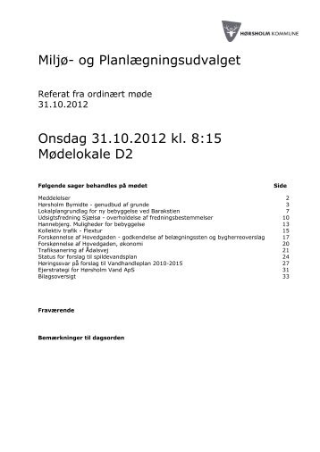Miljø- og Planlægningsudvalget Onsdag 31.10.2012 kl. 8:15 ...