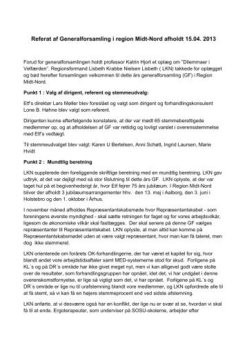 Referat af Generalforsamling i region Midt-Nord afholdt 15.04. 2013