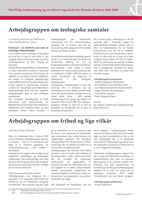 Skriftlig årsberetning 2008 - Danske Kirkers Råd