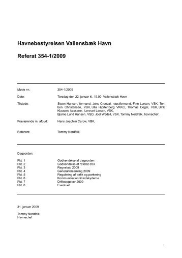 Havnebestyrelsen Vallensbæk Havn Referat 354-1/2009