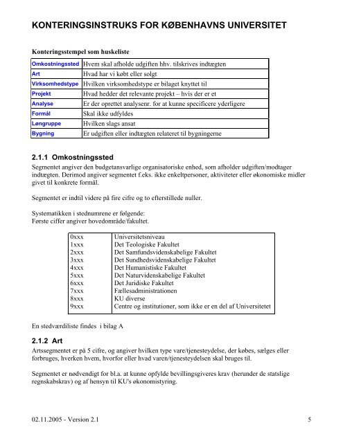 konteringsinstruks for københavns universitet