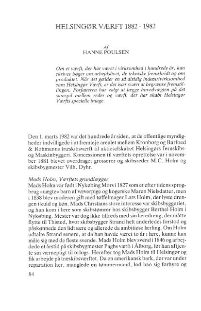 Hanne Poulsen: Helsingør Værft 1882-1982, s. 84-164