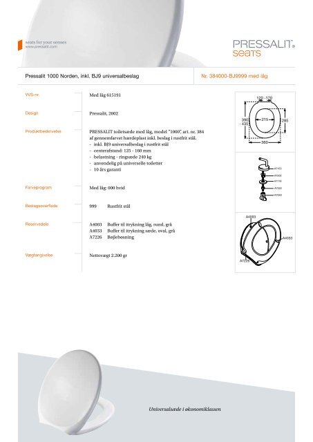 Pressalit 1000 Norden, inkl. BJ9 universalbeslag Nr. 384000 ... - NRF